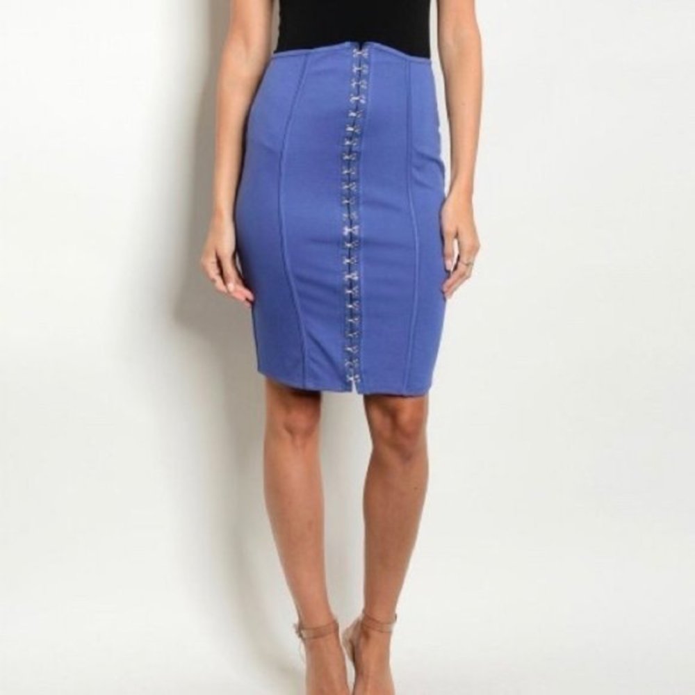 Blue Metal Clasp Pencil Skirt- Multiple Sizes